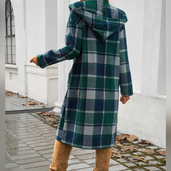 Green Plaid Whisper Hooded Coat - Picture 7 of 11